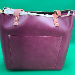 Portland Leather Elegant Lollipop Purple Leather Tote Bag New